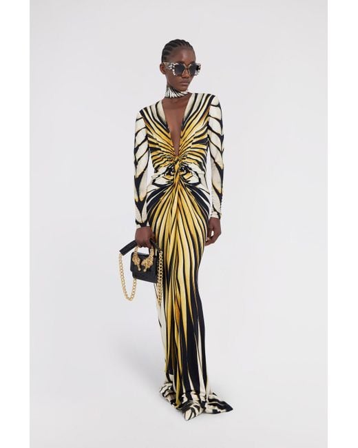 Roberto Cavalli White Ray Of Print Maxi Dress