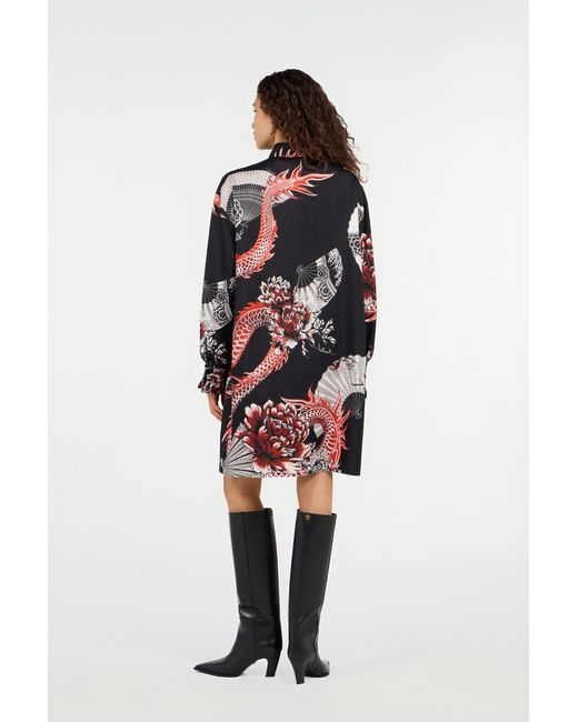 Roberto Cavalli Red Short Dress With And Dragon Print
