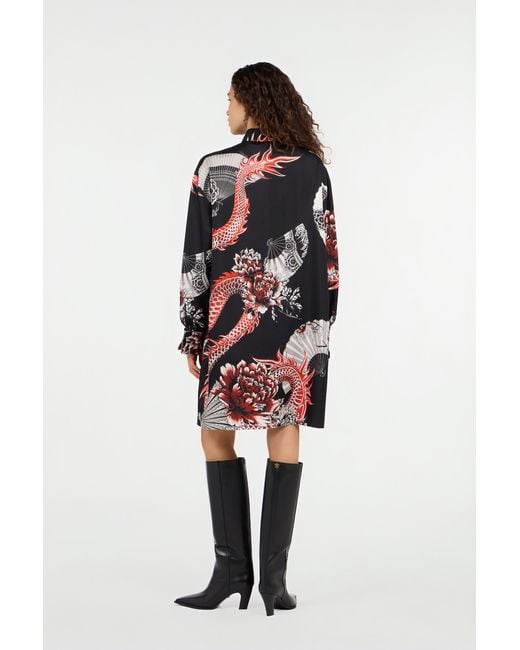 Roberto Cavalli Red Short Dress With And Dragon Print