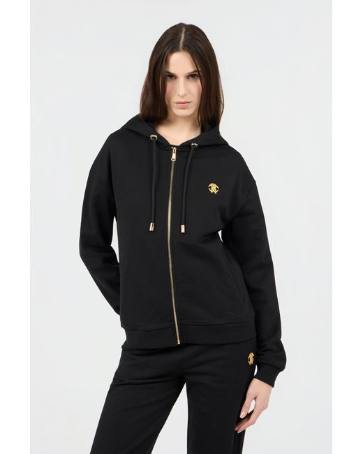 Roberto Cavalli Black Flaming Rose Print Sweatshirt Hoodie