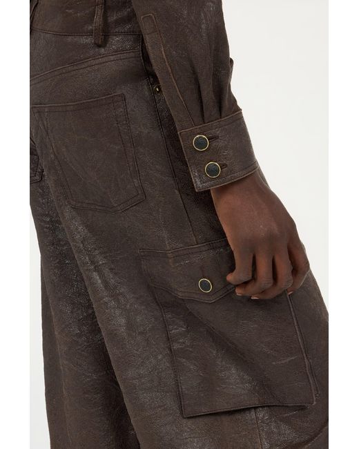 Roberto Cavalli Brown Dark Genuine Leather Pants