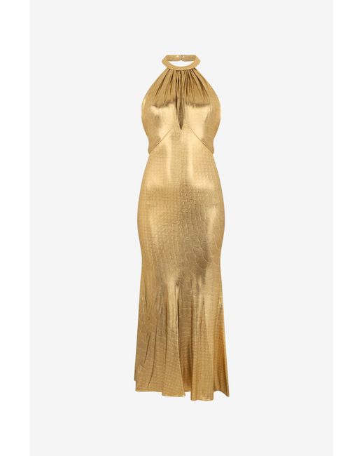 Roberto Cavalli Metallic Serpentine Print Maxi Dress