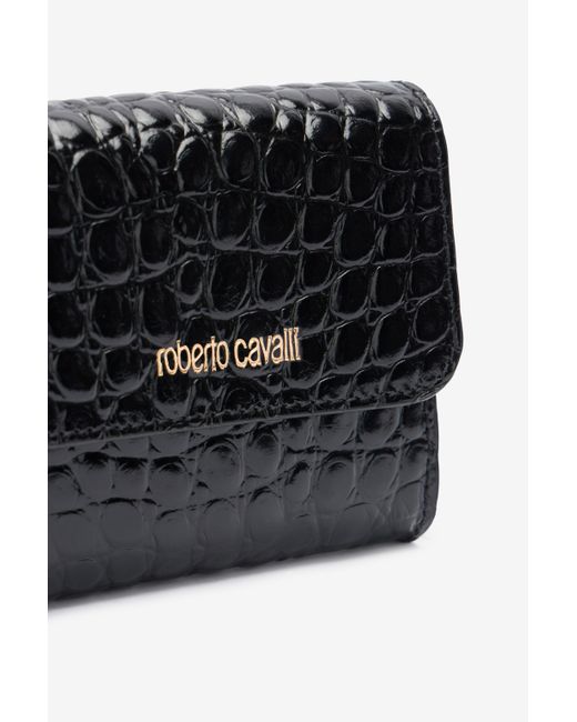 Roberto Cavalli Black Cardholder With Crocodile Print
