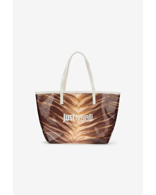 Roberto Cavalli White Natural Barb Print Shopping Bag