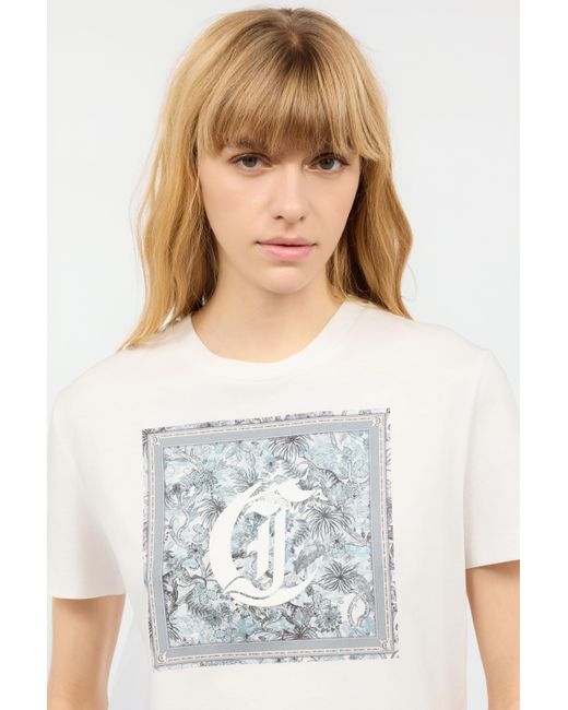 Roberto Cavalli White T-Shirt With Graphic And Jc Monogram
