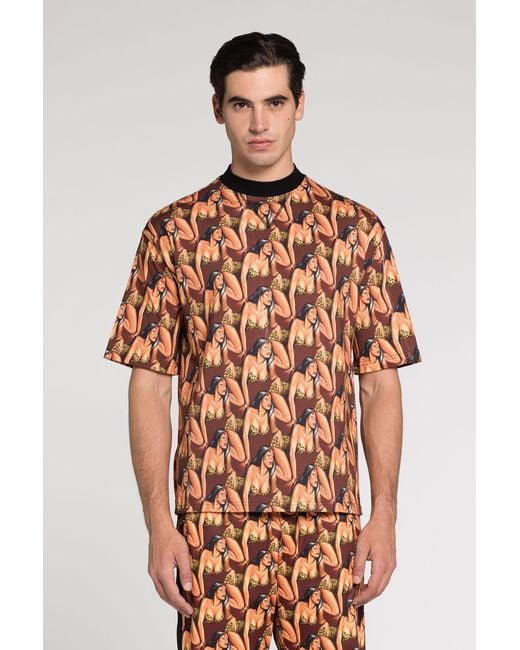 Roberto Cavalli Orange Graphic-Print Cotton T-Shirt for men