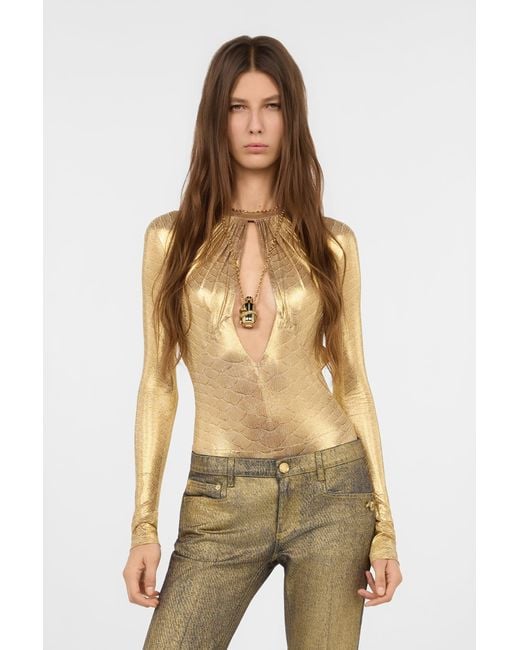 Roberto Cavalli Natural Scale Print Open Back Bodysuit