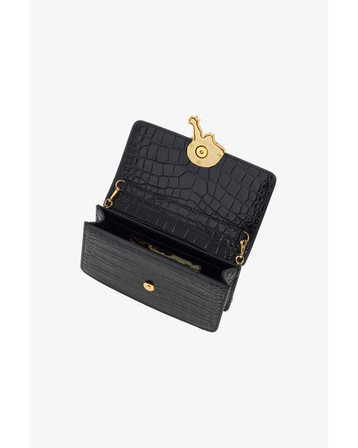 Roberto Cavalli Black Crocodile-Embossed Shoulder Bag