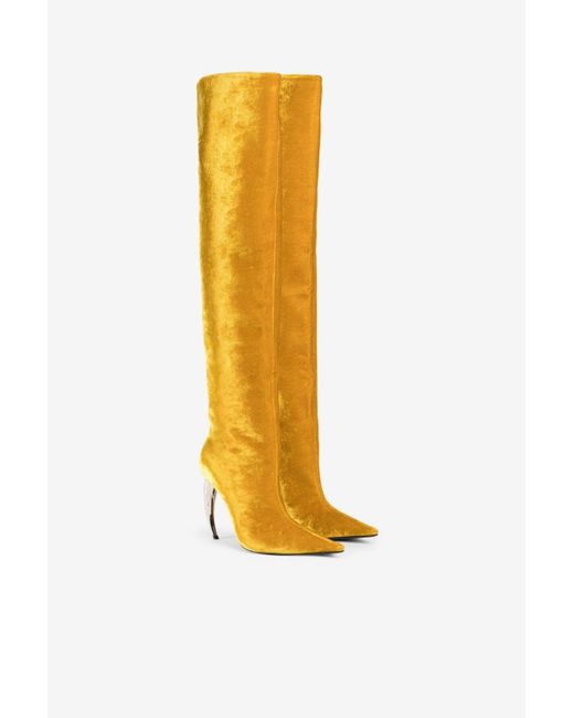 Roberto Cavalli Tiger Tooth Thigh-high Velvet Boots in White | Lyst