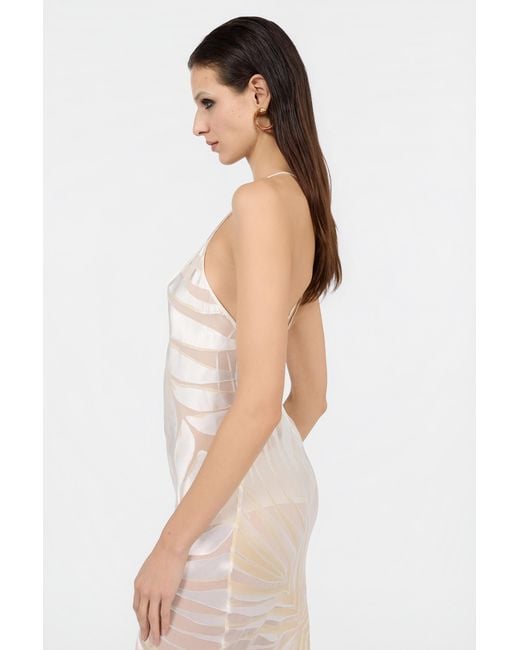 Vestido Slip Con Estampado Ray Devoré Roberto Cavalli de color White