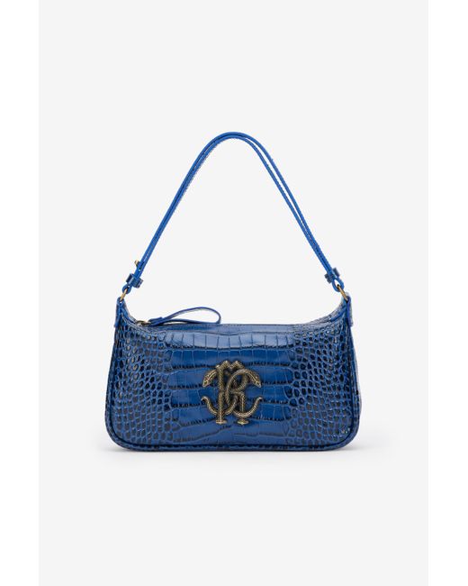 Roberto Cavalli Blue Shoulder Bag With Mirror Snake Monogram