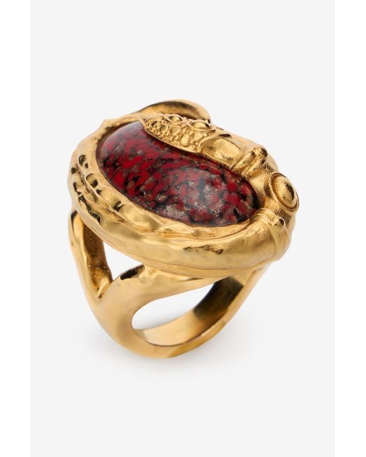 Roberto Cavalli Multicolor Golden Cocktail Ring With Ruby Stone