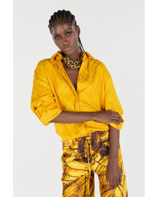 Roberto Cavalli Yellow Shirt With Mirror Snake Monogram