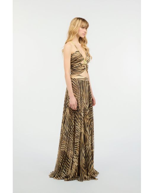 Roberto Cavalli Natural Extra-Long Dress With Tiger Skin Print