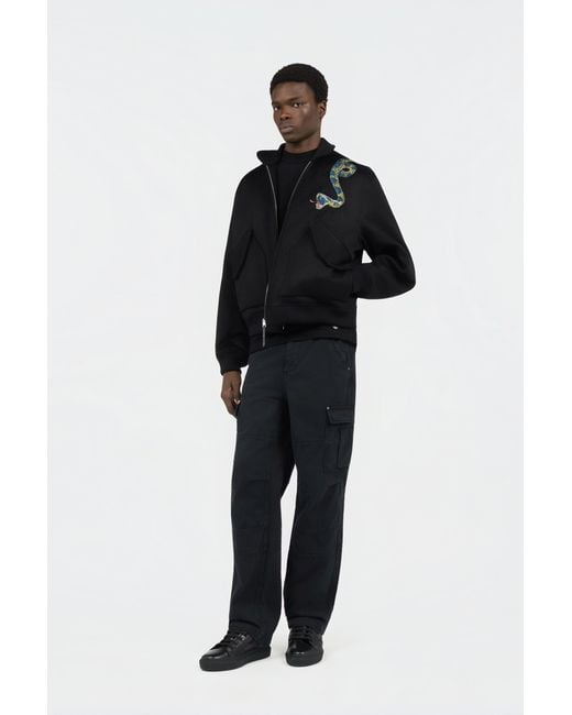 Roberto Cavalli Black Bomber Jacket With Snake Embroidery for men