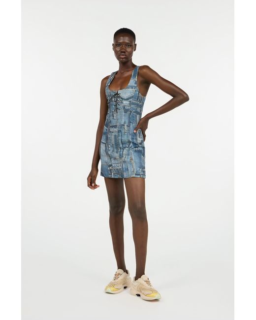 Roberto Cavalli Blue Patchwork Capsule Collection Short Dress