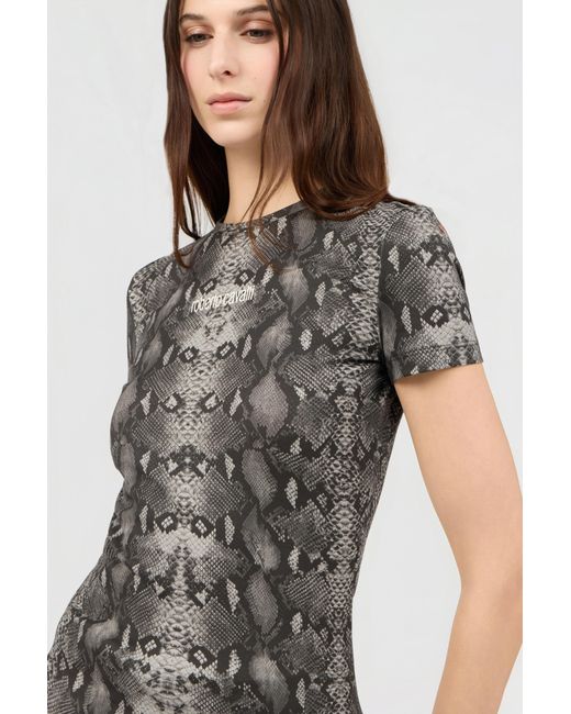 T-Shirt Imprimé Python Roberto Cavalli en coloris Black