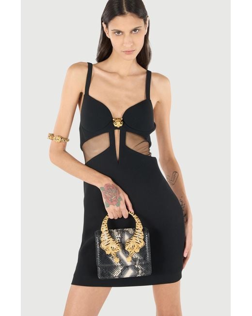 Roberto Cavalli Black Python-Print Roar Bag