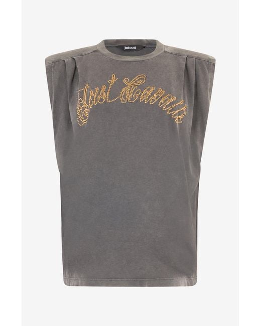 Roberto Cavalli Gray Cotton Top With Front Logo
