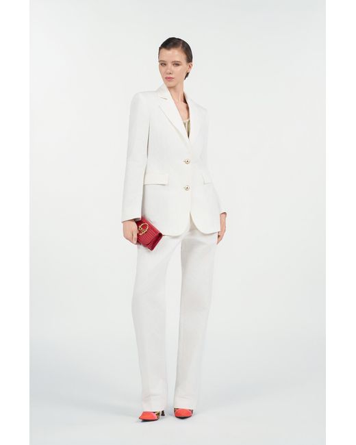Roberto Cavalli Natural Cotton Jacquard Blazer With Leopard Print
