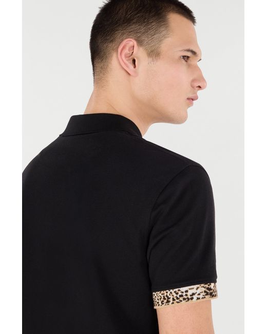Roberto Cavalli Black Polo With Jaguar Skin Details for men