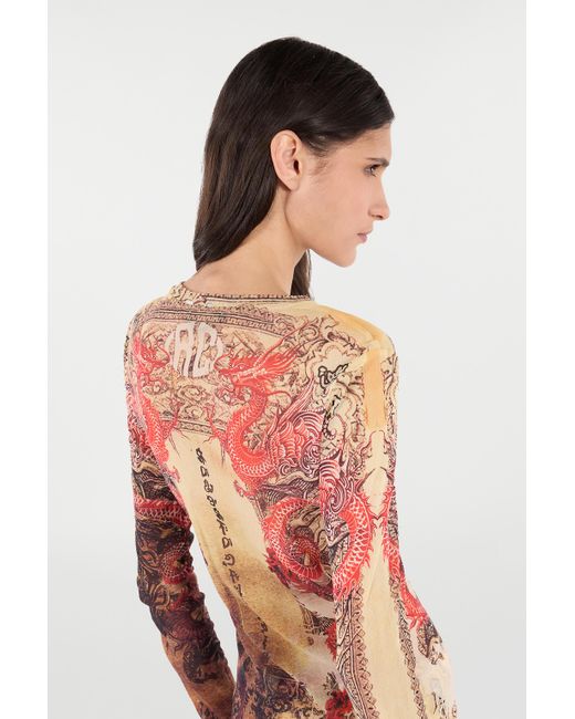 Camiseta De Manga Larga Con Estampado Oriental Roberto Cavalli de color Red