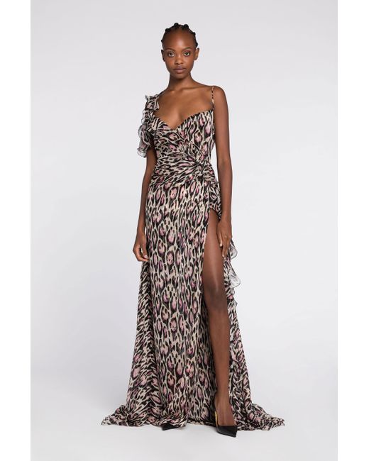 Roberto Cavalli Multicolor Leopard-Print Sweetheart-Neck Gown