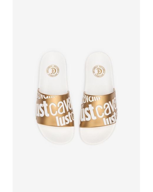Roberto Cavalli Multicolor Slides With Lettering And Golden Band