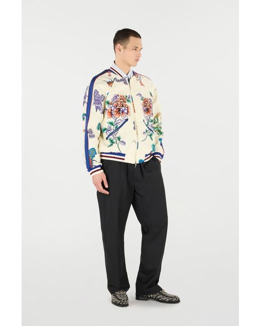 Roberto Cavalli White Bomber Jacket With Dragon, Flowers And Butterflies for men