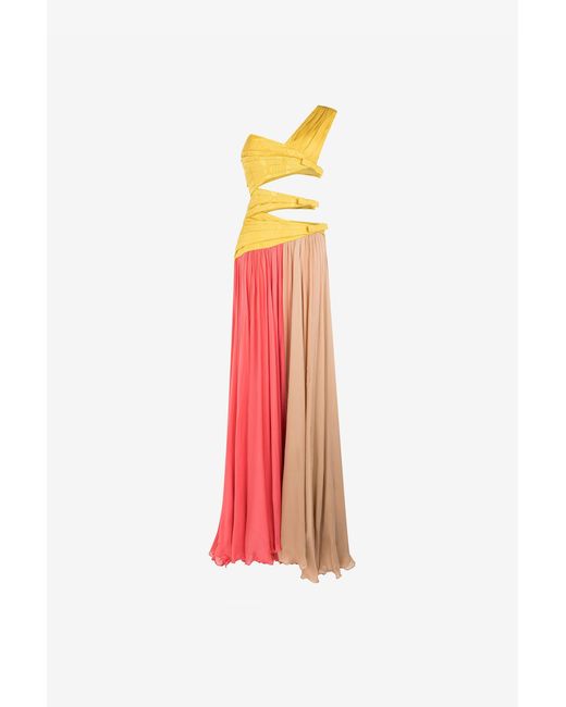 Roberto Cavalli White Colourblock Pleated Gown