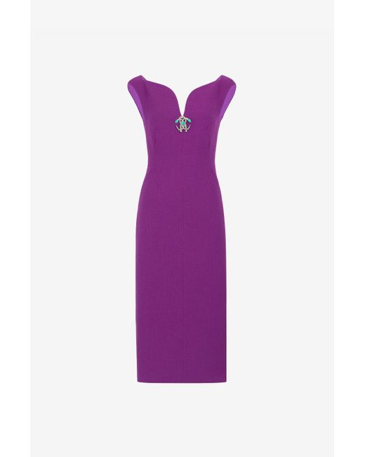 Roberto Cavalli Purple Wollkleid Mit Spiegelschlange