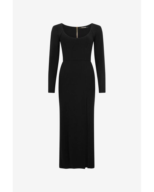 Roberto Cavalli Black Midi Dress With Slit