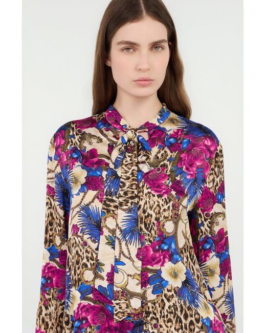 Roberto Cavalli Multicolor Flower Leo Print Shirt