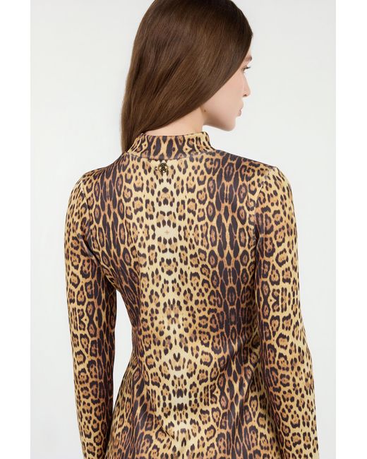 Roberto Cavalli Natural Leopard Print Midi Dress