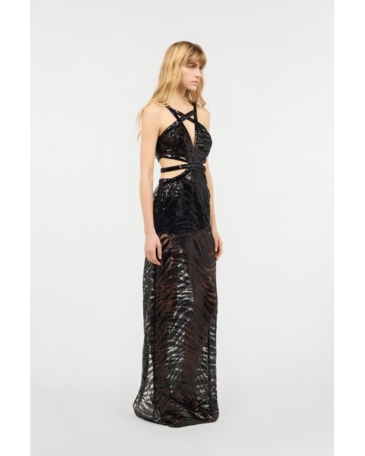 Roberto Cavalli Black See-Through Dress With Sequined Zebra Pattern