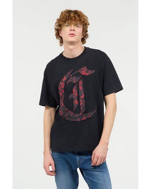 Roberto Cavalli Black T-Shirt With Jc Monogram Patch for men
