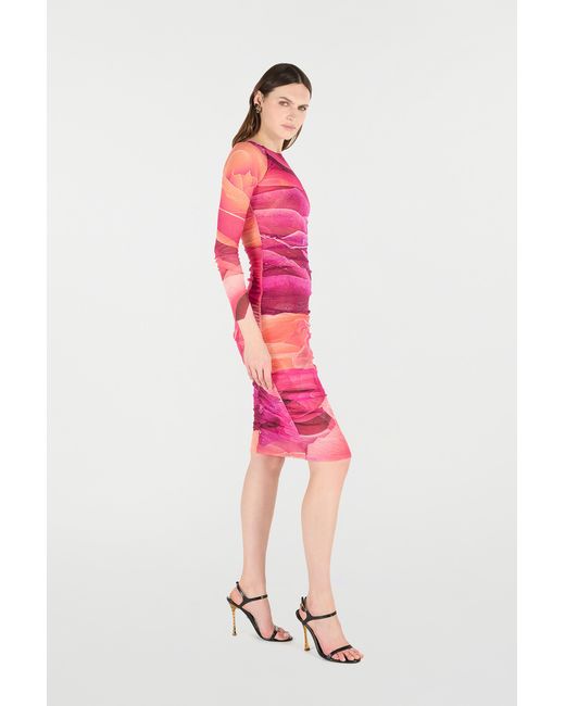 Roberto Cavalli Pink Sheath Dress With Rose Print
