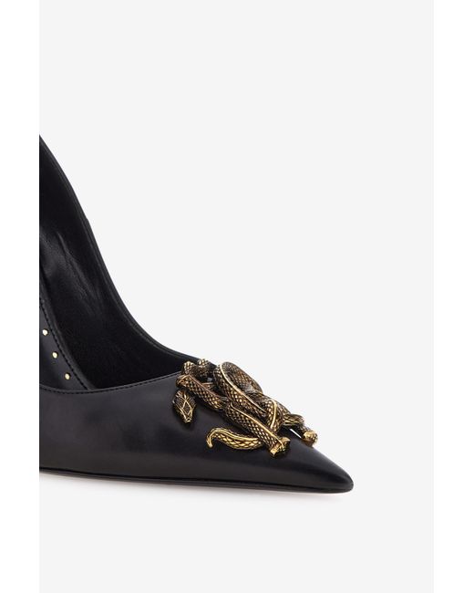 Roberto Cavalli Black Décolleté With Monogram Mirror Snake