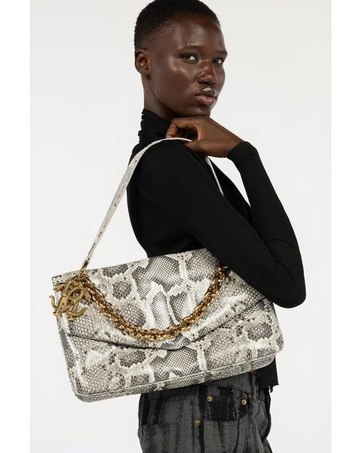 Bolso De Hombro Roccia Con Estampado Python Roberto Cavalli de color White
