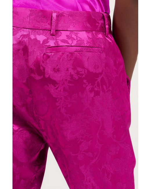 Roberto Cavalli Pink Brocade Flared Trousers With Jacquard Florentine Flowers Motif