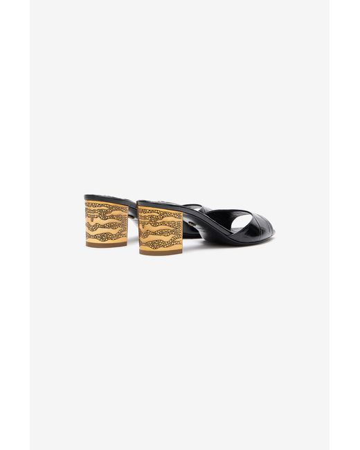 Roberto Cavalli Black Mules With Thick Golden Heel