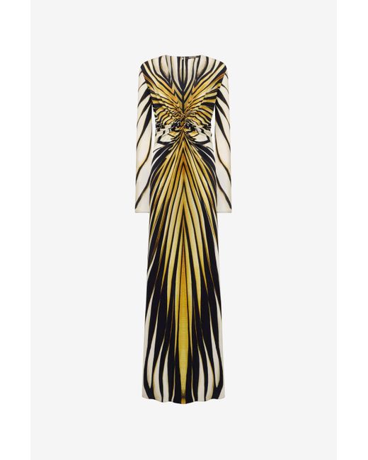 Roberto Cavalli White Ray Of Print Maxi Dress
