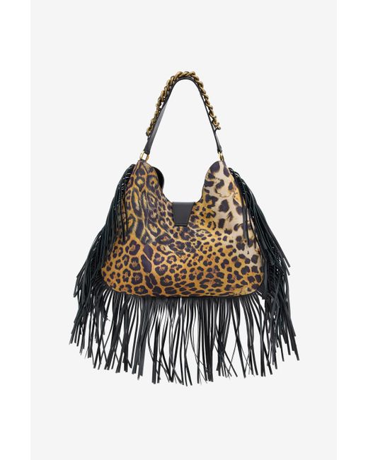Borsa A Spalla Con Monogram Rc E Frange di Roberto Cavalli in Multicolor