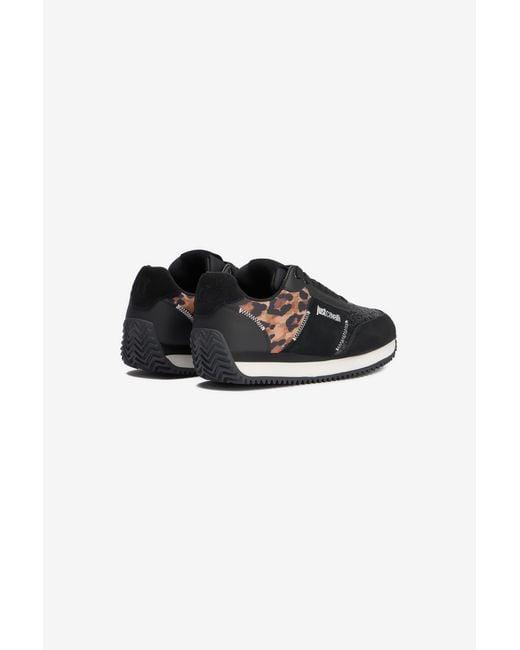 Roberto Cavalli Black Sneakers With Jaguar Skin And Glitter Insert