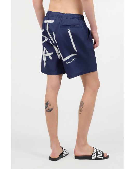 Roberto Cavalli Blue Swim Shorts With Lettering for men