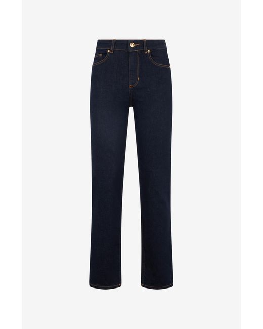 Roberto Cavalli Blue Straight-Leg Jeans With Embroidered Logo