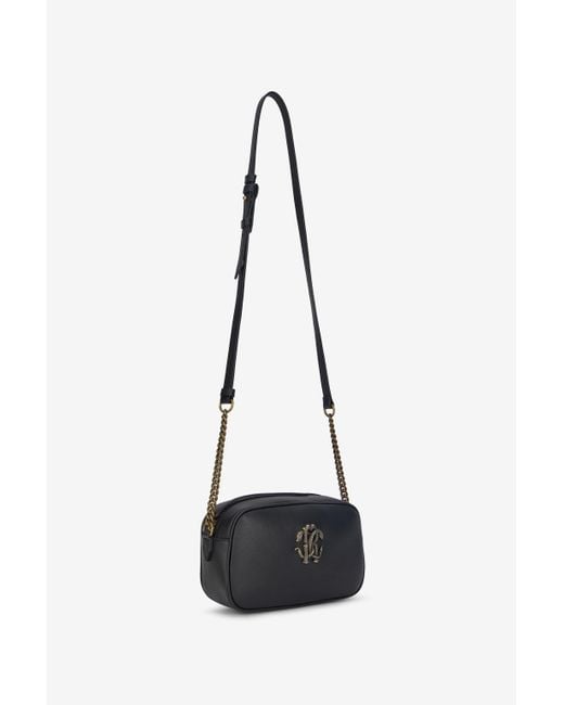 Roberto Cavalli White Camera Bag With Mirror Snake Monogram