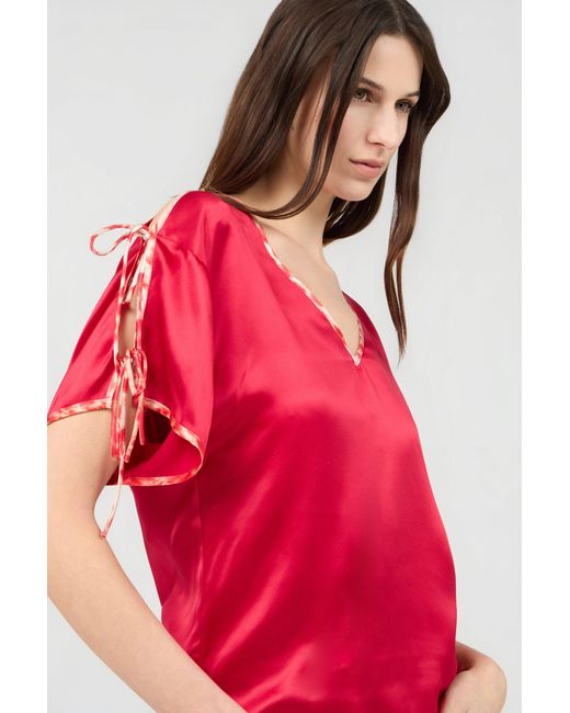 Roberto Cavalli Red Silk Tie-Shoulder Top