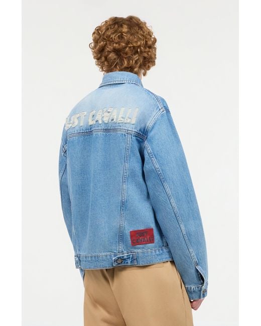 Roberto Cavalli Blue Denim Jacket With Lettering for men