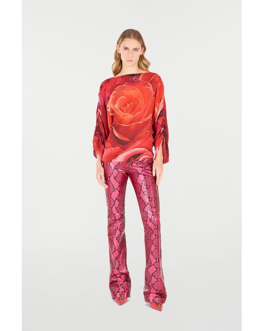 Roberto Cavalli Sweater With Gathered Sleeves And Rose Print